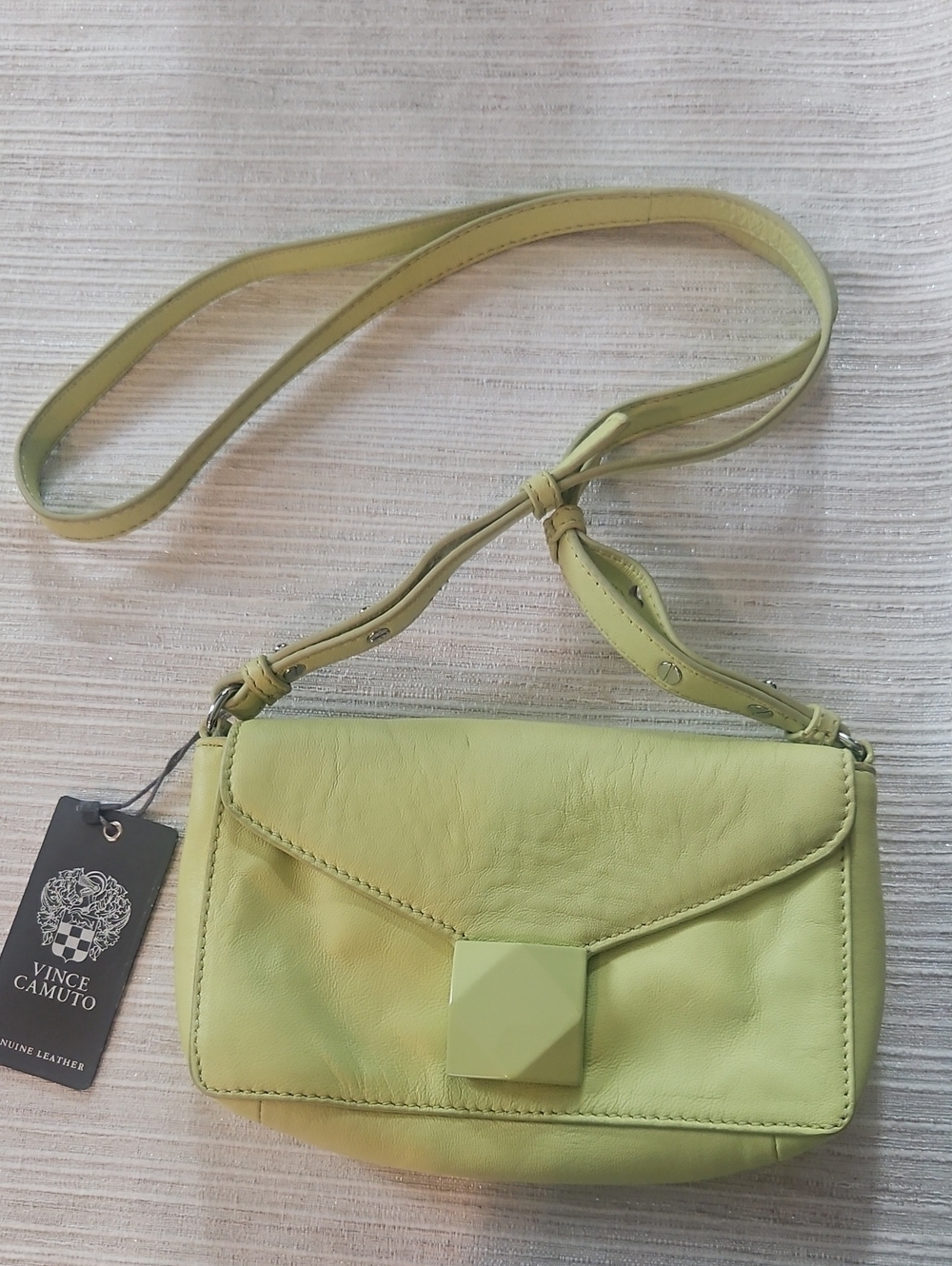 Vince Camuto Lime Green Leather Crossbody with Geometric Clasp